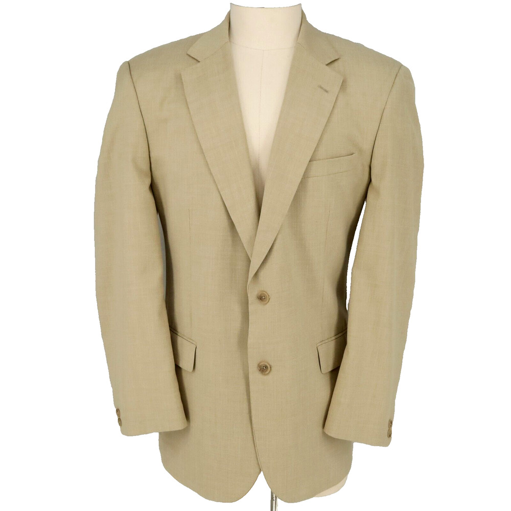 Alan Flusser Sport Coat Mens 46L Beige Jacket Blazer Lined Woven Preppy Career